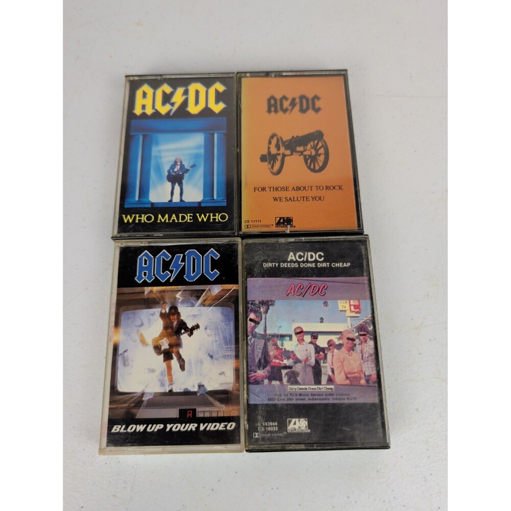 VTG AC/DC Cassette Tapes Lot Of 4 Back in Black Who Made Who Dirty Deeds